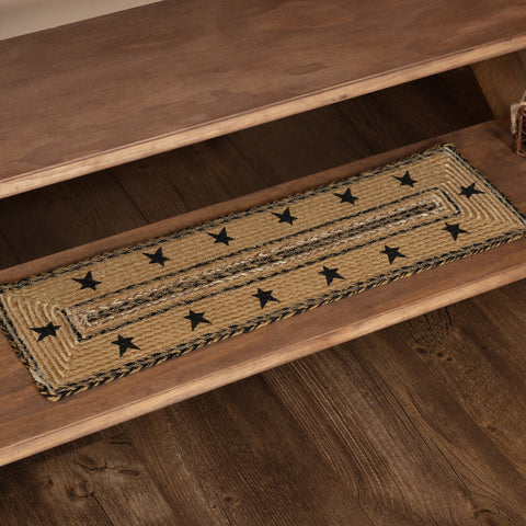 Kettle Grove Jute Stair Tread Stencil Stars Border Rect Latex 8.5x27, featuring alternating braids in black, warm creme and soft caramel brown. Primitive Country Farmhouse Home Decor.