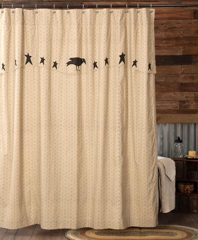 Kettle Grove Shower Curtain with Attached Applique Crow and Star Valance 72x72
