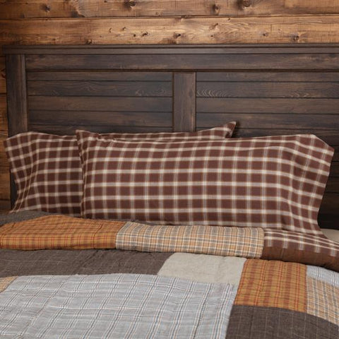 Rory King Pillow Case Set of 2 21x40,  plaid fabric in white, tan, and brown. Primitive Country Farmhouse Bedding Home Decor.