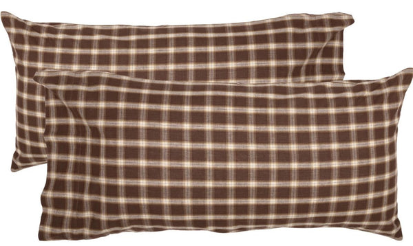 Rory King Pillow Case Set of 2 21x40,  plaid fabric in white, tan, and brown. Primitive Country Farmhouse Bedding Home Decor.