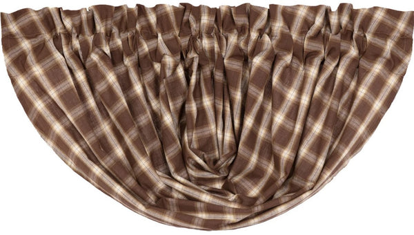 Rory Balloon Valance 15x60, plaid fabric in white, tan, and brown. Primitive Country Farmhouse Window Treatments Curtains Home Decor.
