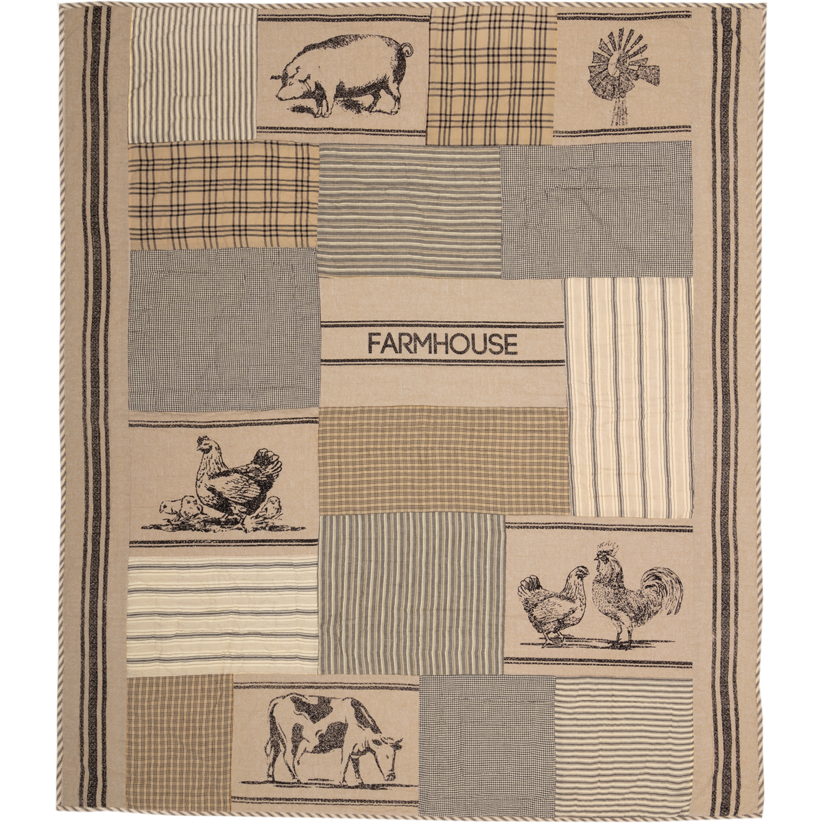 Sawyer Mill Charcoal Farm Animal Quilted Throw 60x50 Allysons Place