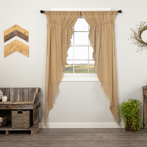 Tobacco Cloth Khaki Prairie Long Panel Fringed Set of 2 84x36x18,lightweight dark tan, Primitive Country Farmhouse Window Treatments Curtains Home Decor.