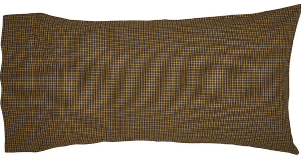 Tea Cabin Green Plaid King Pillow Case Set of 2 21x40, Moss green, muted chartreuse, and navy accents. Primitive Country Farmhouse Bedding Home Decor.