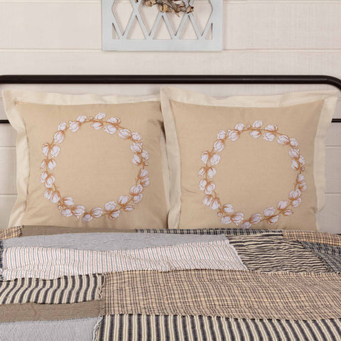 Ashmont Cotton Wreath Fabric Euro Sham Set of 2 26x26 features an embroidered cotton ring on the front.