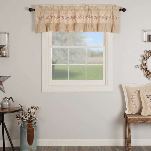 Ashmont Cotton Valance 16x72 has an embroidered cotton branch along the middle with a ruffle at the bottom for the perfect detail.