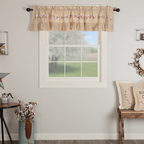 Ashmont Cotton Valance 16x90  has an embroidered cotton branch along the middle with a ruffle at the bottom for the perfect detail.
