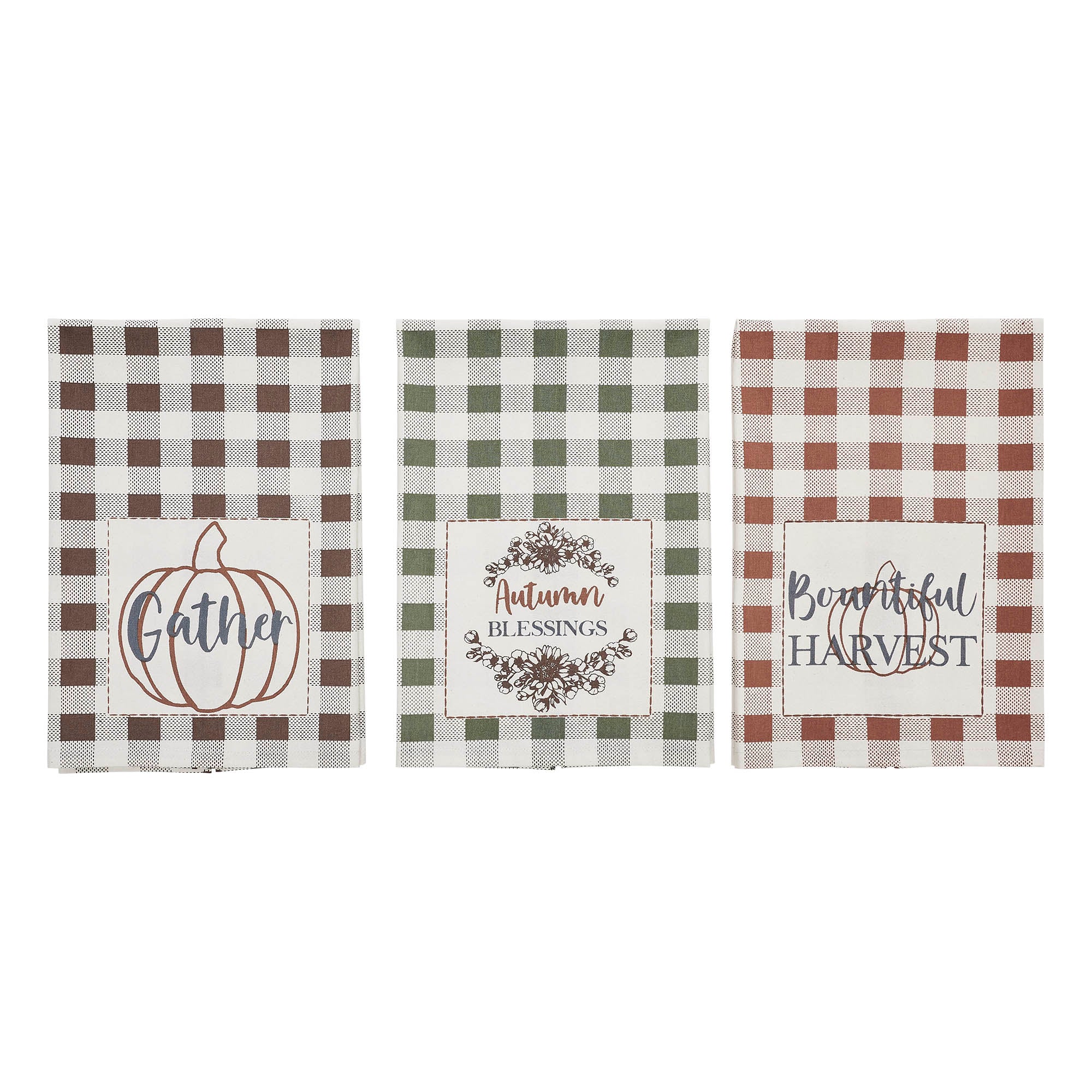 Apple and Gingham Tea Towel Set, Cotton Dish Towels