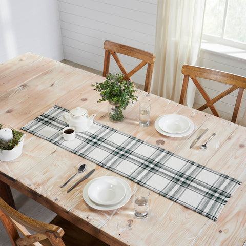 Harper Plaid Green White Runner Fringed 12x48
