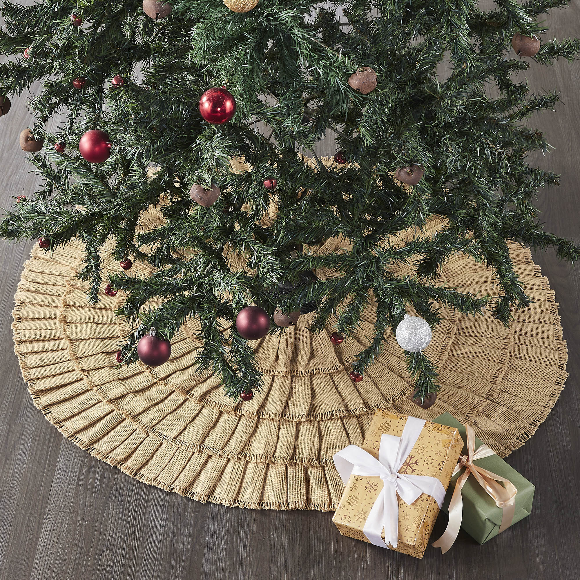 Tan Ruffland Yuletide Burlap Tan Ruffled Tree Skirt 36 - Allyson’s Place | Primitive ...