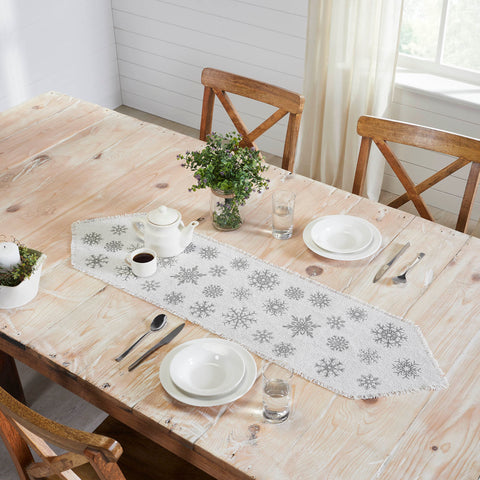 Yuletide Burlap Antique White Snowflake Runner 12x48