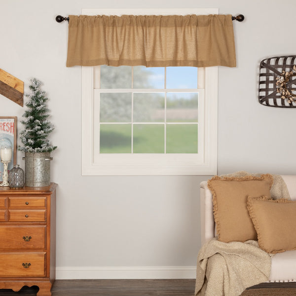 Natural burlap window valance 16x72 with rod pocket and ruffle on farmhouse window