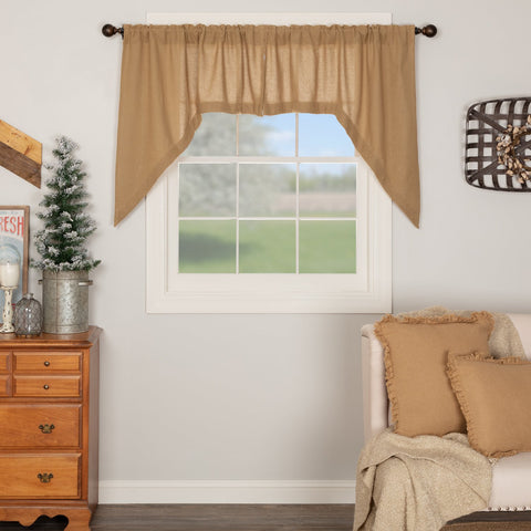 Natural burlap swag curtains set of 2, 36x36x16, with 16 inch center drop on farmhouse window