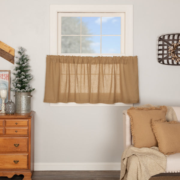 Burlap Natural Tier Curtain Set of 2 L24xW36, Primitive Country Farmhouse Window Treatments Curtains Home Decor.