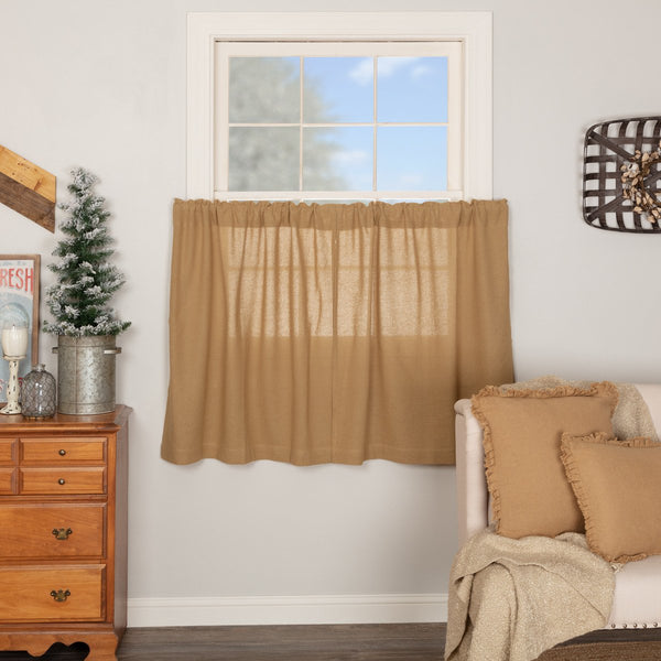 Burlap Natural Tier Curtain Set of 2 L36xW36, Primitive Country Farmhouse Window Treatments Curtains Home Decor.