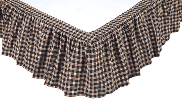 Bingham Star King Bed Skirt 78x80x16, Gathered ruffle is black, creme, and red plaid fabric with 16" drop. Primitive Country Farmhouse Bedding Dust Ruffle Home Decor.