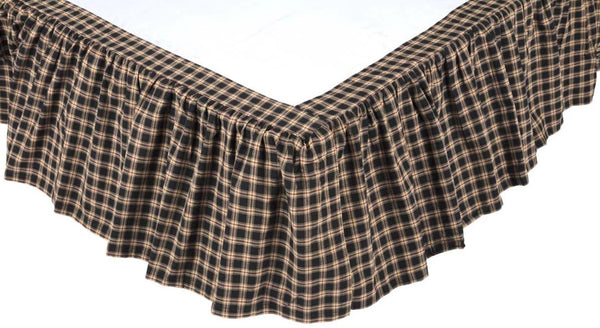 Bingham Star Queen Bed Skirt 60x80x16, Soft Black, Khaki, Barn Red plaid. Primitive Country Farmhouse Dust Ruffle Bedding Home Decor.