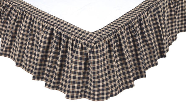 Bingham Star Twin Bed Skirt 39x76x16, black, creme, and red plaid. Primitive Country Farmhouse Dust Ruffle Bedding Home Decor.