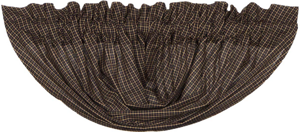 Kettle Grove Plaid Balloon Valance 15x60, black and tan micro check fabric, Primitive Country Farmhouse Window Treatments Curtains Home Decor.