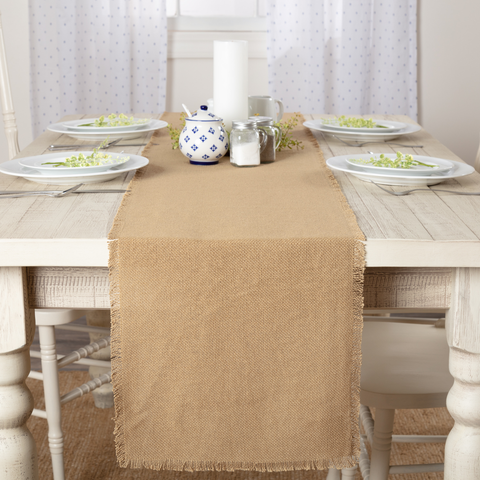 Burlap Natural Runner Fringed 13x90, Primitive Country Farmhouse Kitchen Table Dining Home Decor.
