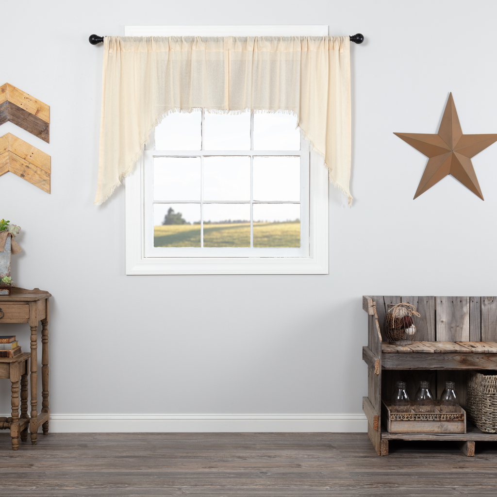tobacco cloth swag curtains Tobacco Cloth Fringed Swag Set Natural