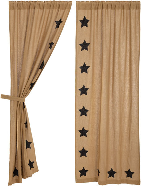 Burlap with Black Stencil Stars Panel Set of 2 84x40