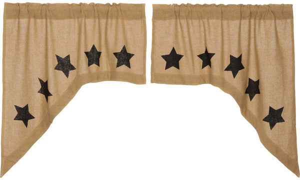 Burlap Natural Black Stencil Stars Swag natural fabric with black star accents. Primitive Country Farmhouse Window Treatments Curtains Home Decor & Accessories.