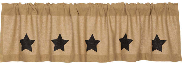 Burlap with Black Stencil Stars Valance 16x72, Soft natural cotton burlap Bordered with black stenciled 5-point stars. Primitive Country Farmhouse Window Treatments Curtains Home Decor.