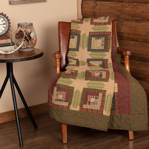 Tea Cabin Quilted Throw, Primitive Country Farmhouse Cabin Green Bedding Home Decor & Accessories