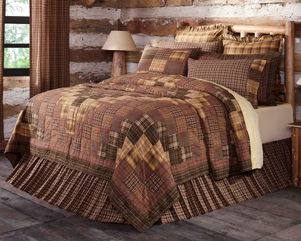 Prescott King Quilt Russet, Dark Brown, Earth Green, Tan, Creme Primitive Country Farmhouse Bedding Home Decor & Accessories.