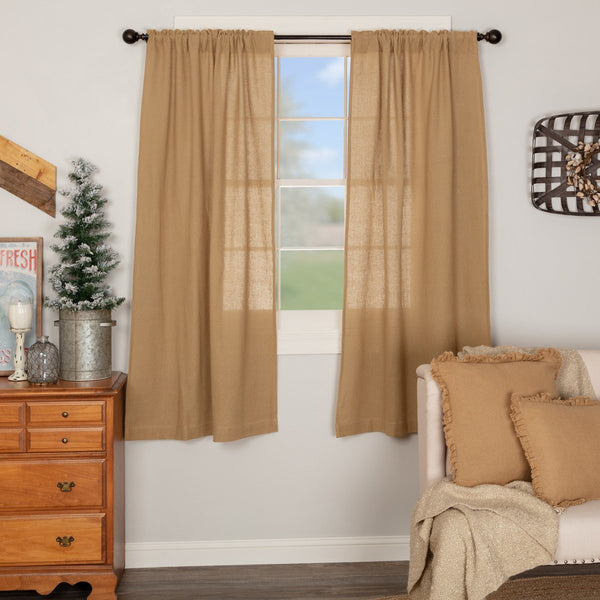 Add rustic charm with the Burlap Natural Short Panel Curtain Set. Crafted in 100% cotton burlap with tie backs, ruffle header, and rod pocket for easy hanging.
