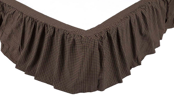 Kettle Grove King Bed Skirt 78x80x16, Country Black, Khaki Plaid. Primitive Country Farmhouse Home Decor Dust Ruffle.
