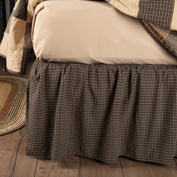 Kettle Grove Twin Bed Skirt 39x76x16, Black and Creme plaid, Dust Ruffle, Primitive Country Farmhouse Bedding Home Decor.
