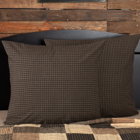 Kettle Grove Euro Sham Fabric 26x26, Black and Creme plaid bedding Primitive Country Farmhouse Bedding Home Decor.