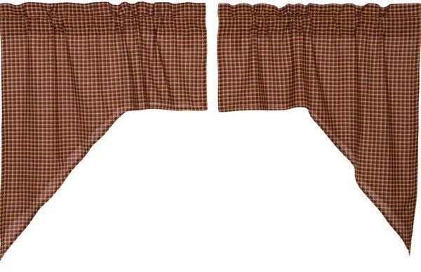 Patriotic Patch Plaid Swag Set of 2 36x36x16 features small scale red, tan, and navy plaid fabric.