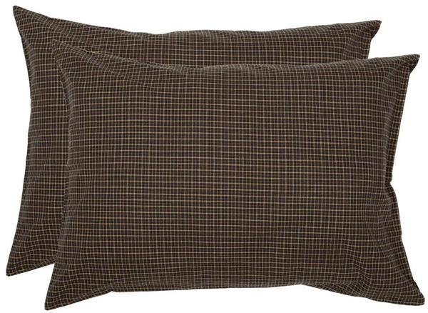 The Kettle Grove Pillow Case Set features the black and tan micro check fabric of the quilt. Primitive Country Farmhouse Bedding Home Decor.