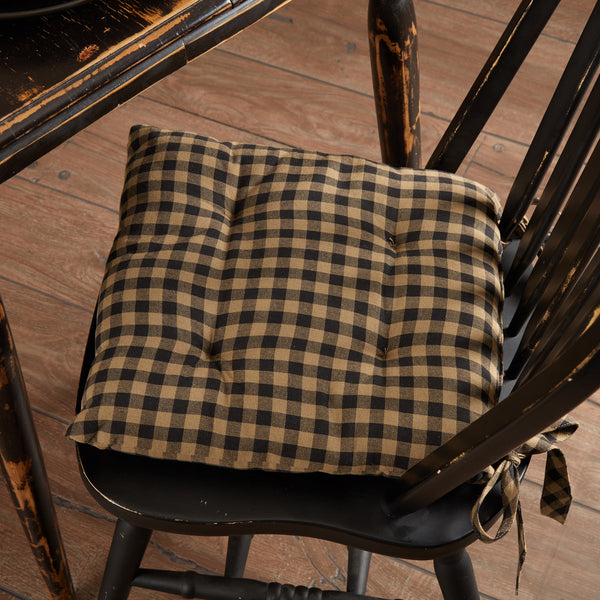 Black Check Farmhouse Primitive Country Rustic Chair Pad 14x14 - VHC Brands