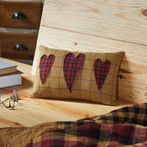 Connell Heart burgundy applique lumbar pillow 9.5x14 on farmhouse sofa