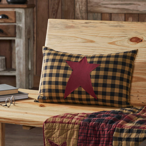 14x22 Connell Prim Pillow with rustic star motifs in rich burgundy. Cotton cover with polyester fill adds primitive country charm to sofa, chair, or bed.

