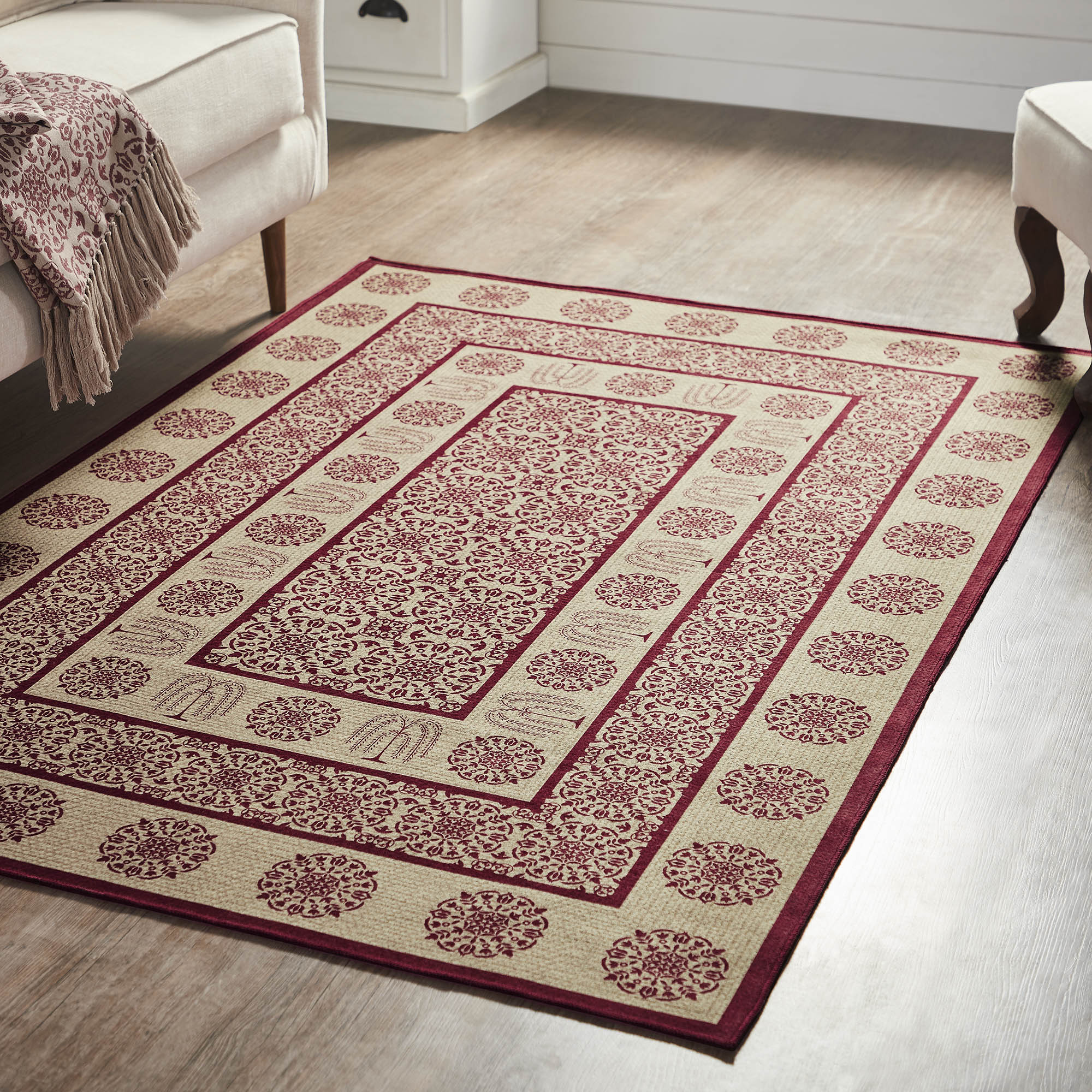 84x72 Rug Custom House Burgundy Tan Jacquard Polyester Rug Rect 48x72 - Allysons ...