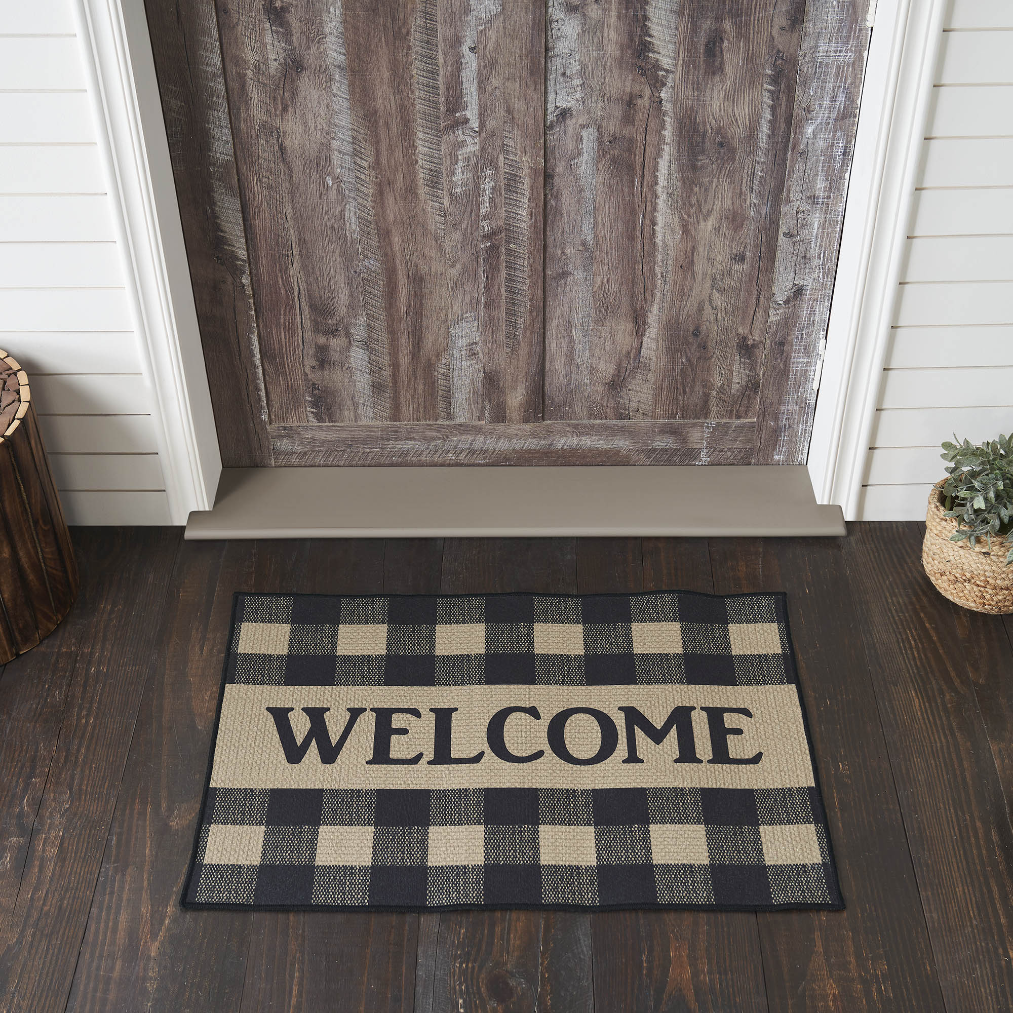 Black Check Welcome Polyester Rug Rect 24x36 - Allysons Place