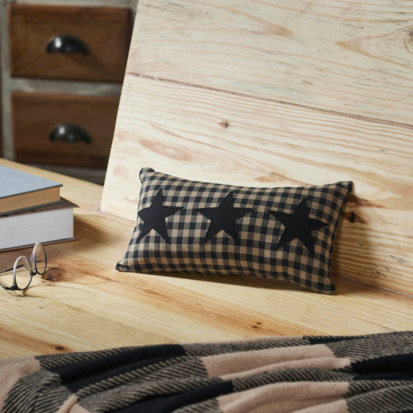 Small rectangular black check pillow 7x13 with star applique