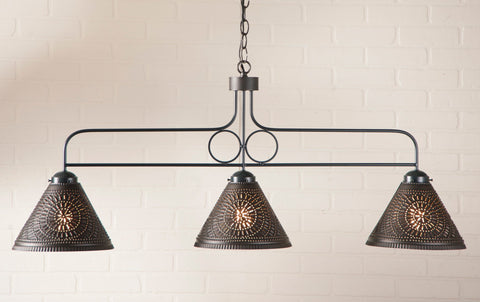 Large Franklin Hanging Punched Tin Country Island Light Kettle Black Primitive Country Farmhouse Lighting Kitchen Bath Home Décor & Acessories