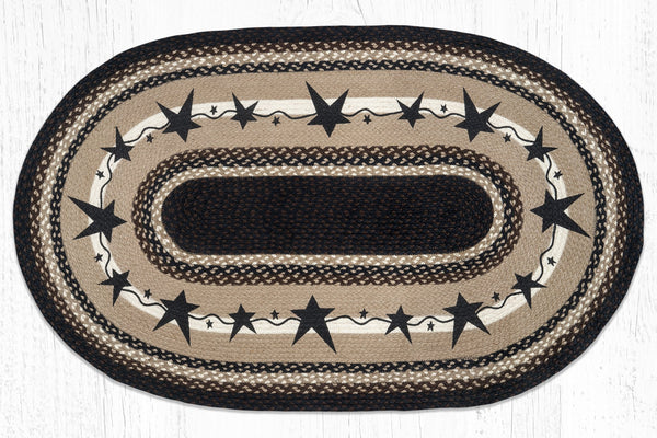 Primitive Stars Black, hand stenciled, black, brown and creams, art by Susan Burd. Visit website for FREE s/h & discount offers. Primitive Country Farmhouse Braided Rug Home Decor.