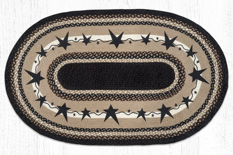 Primitive Stars Black, hand stenciled, Mocha Frappuccino, black, brown and creams, art by Susan Burd. Visit website for FREE s/h & discount offers. Primitive Country Farmhouse Braided Rug Home Decor.