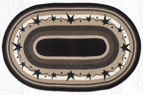 Primitive Stars Black, hand stenciled, black, brown and creams, art by Susan Burd. Visit website for FREE s/h & discount offers. Primitive Country Farmhouse Braided Rug Home Decor.