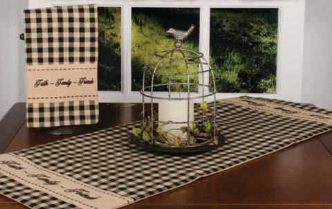 Faith-Family-Friends Table Runner. Size is 14" x 36" and is made of Cotton. Visit website for FREE s/h & discount offers. Primitive Country Farmhouse Decor.