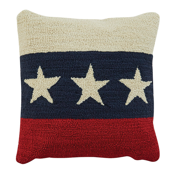 Show your patriotism with the beautiful and classic Americana Star Pillow! A charming way to celebrate the red, white, and blue! Pair with Half Circle rug and Hooked Chairpad to compete the look!  Colors: Patriotic Blue, Candlelight White & Patriotic Red