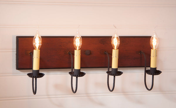 Four Arm Vanity Light in Plantation Red Primitive Country Farmhouse Lighting Kitchen Bath Home Décor & Acessories