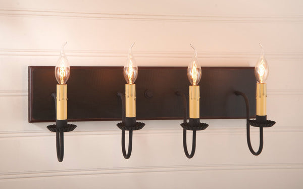 Four Arm Vanity Light in Hartford Mustard over Red Primitive Country Farmhouse Lighting Kitchen Bath Home Décor & Acessories